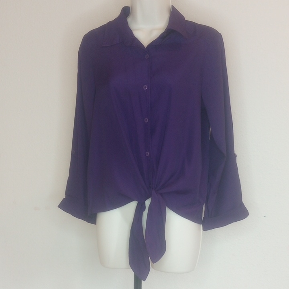 AGB Petite Women's Purple Button-Up Blouse 3/4sleeves Sz PM